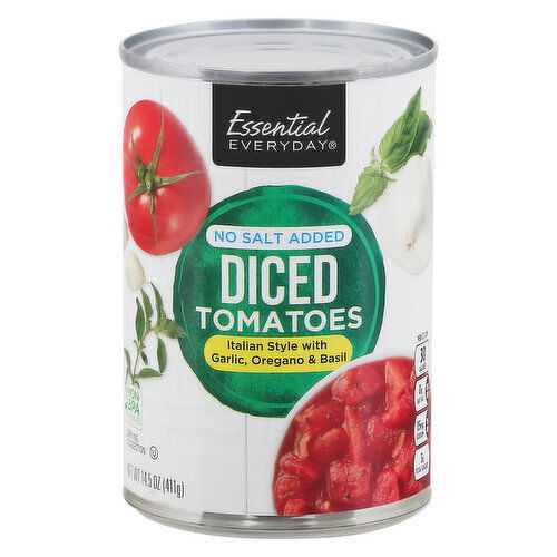 Essential Everyday Tomatoes, No Salt Added, Italian Style with Garlic, Oregano & Basil, Diced