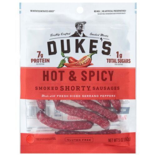 Duke's Shorty Sausages, Hot & Spicy, Smoked