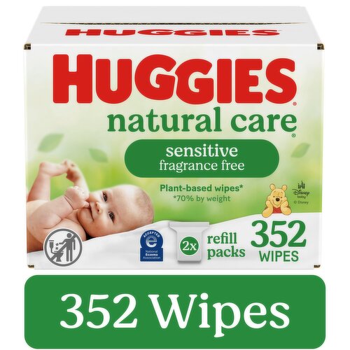Huggies Natural Care Natural Care Sensitive Baby Wipes, Unscented, 2 Refill Packs (