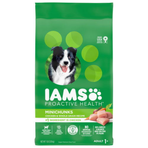 IAMS Proactive Health Dog Food, Super Premium, Chicken & Whole Grain Recipe, Minichunks, Adult 1+