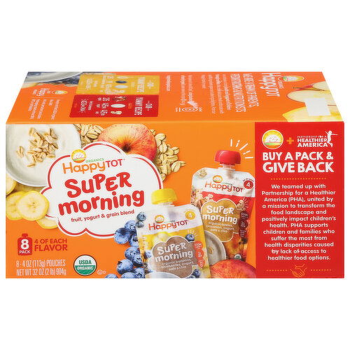 HappyTot Organics Fruit, Yogurt & Grain Blend, Super Morning, 8 Pack