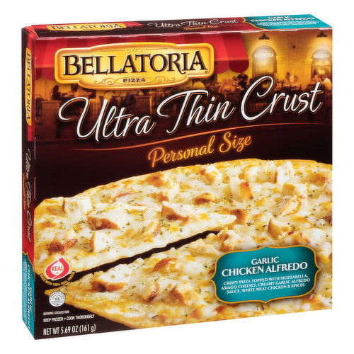 Bellatoria Pizza, Ultra Thin Crust, Garlic Chicken Alfredo, Personal Size