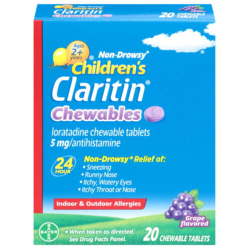 Claritin Antihistamine, Children's, 5 mg, Chewable Tablets, Grape Flavored