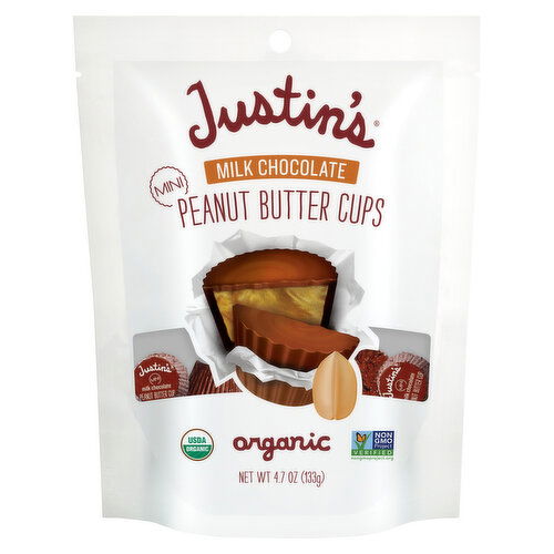 Justin's Peanut Butter Cups, Organic, Milk Chocolate, Mini