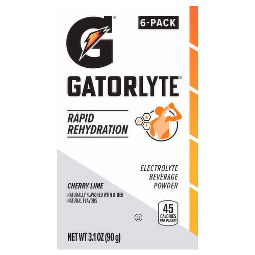 Gatorlyte Electrolyte Beverage Powder, Cherry Lime, Rapid Rehydration, 6 Pack