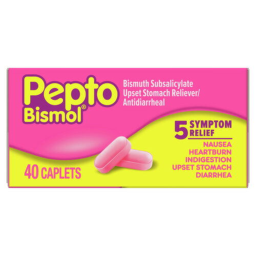 Pepto-Bismol Multi-Symptom Pepto Bismol Caplets for Upset Stomach & Diarrhea Relief, Over-the-Counter Medicine, 40 Ct