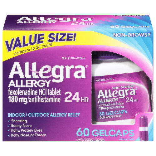 Allegra Allergy, 180 mg, 24 Hr, Non-Drowsy, Gelcaps, Value Size!