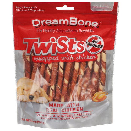 DreamBone Dog Chews, with Chicken & Vegetable, Wrapped with Chicken, Twists