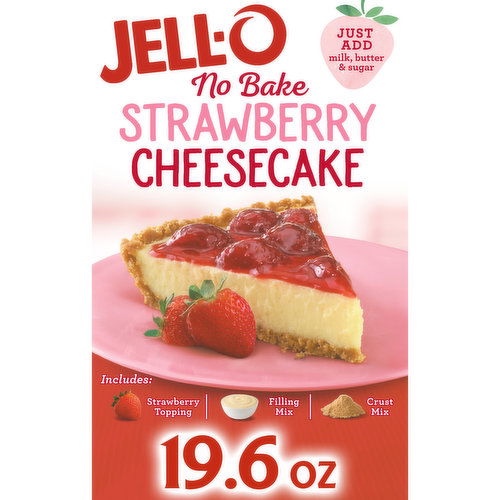 Jell-O Strawberry Cheesecake Dessert Kit with Strawberry Topping, Filling Mix & Crust Mix