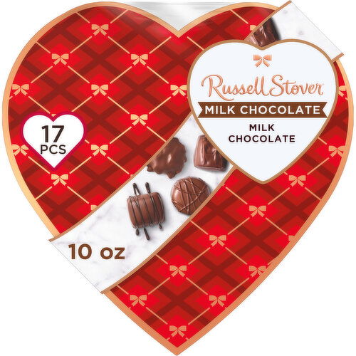 Russell Stover Valentine's Day Red Foil Heart Assorted Milk & Dark Chocolate Gift Box