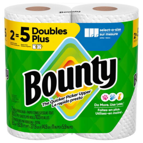 Bounty Paper Towels, Select-A-Size, White, 2-Ply, Double Plus Rolls