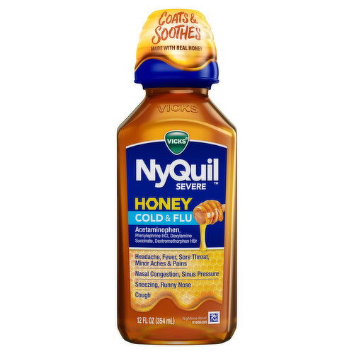 Vicks Severe Cold & Flu Vicks NyQuil SEVERE Honey Cold & Flu, Liquid Medicine, 12 Oz