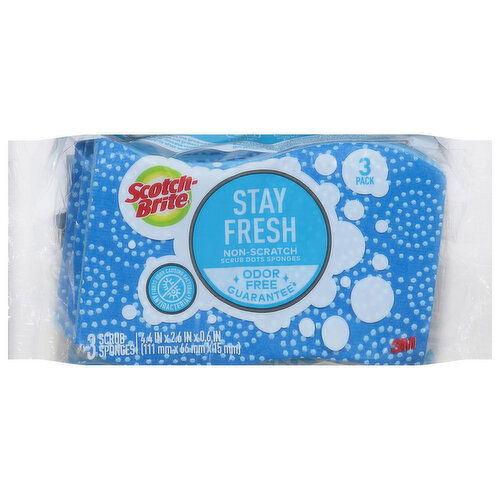 Scotch-Brite Scrub Sponges, Scrub Dots, Non-Scratch, Stay Fresh, 3 Pack