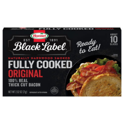 Hormel Black Label Fully Cooked 100% Real Thick Cut Original Bacon