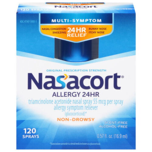 Nasacort Nasal Spray, Allergy 24 Hr, Multi-Symptom, Non-Drowsy, Original Prescription Strength, 55 mcg