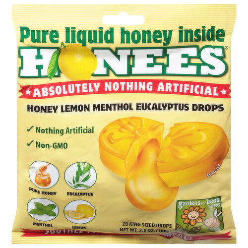 Honees Eucalyptus Drops, Menthol, Honey Lemon, King Sized