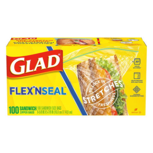 Glad Flex N Seal Zipper Bags, Sandwich