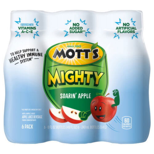 Mott's Mighty Juice Beverage, Soarin' Apple, 6 Pack