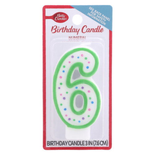 Betty Crocker Birthday Candle, Numeral 6, 3 Inch