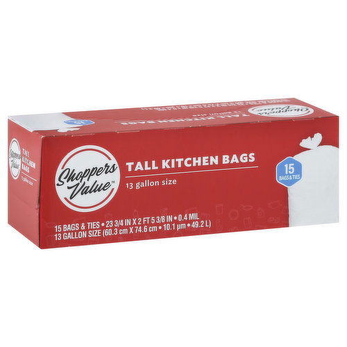 Shoppers Value Tall Kitchen Bags, 13 Gallon Size