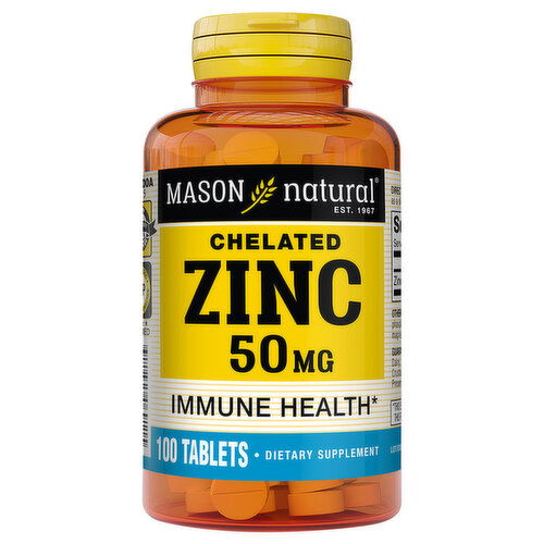 Mason Natural Zinc, Chelated, Immune Health, 50 mg, Tablets