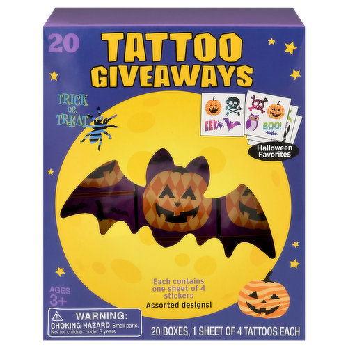 Mello Smello Stickers, Halloween Favorites, Assorted Designs, Tattoo Giveaways, Ages 3+