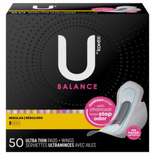 U by Kotex Balance Pads + Wings, Ultra Thin, Regular