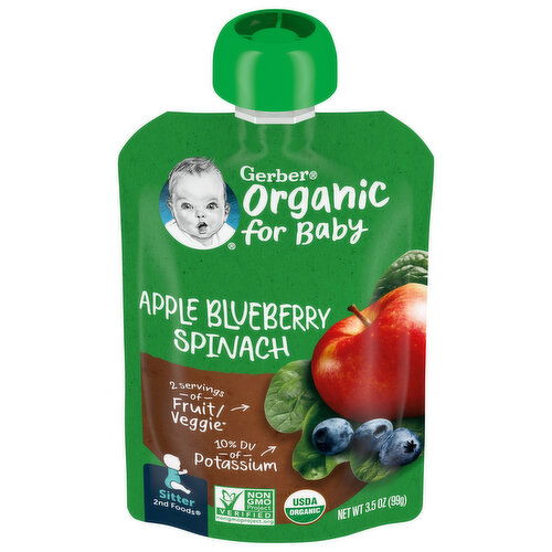 Gerber Organic for Baby Apple Blueberry Spinach, Sitter 2nd Foods