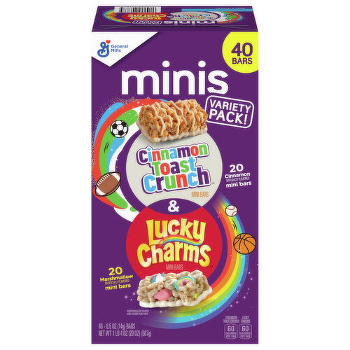 General Mills Mini Bars, Cinnamon Toast Crunch/Lucky Charms, Minis, Variety Pack