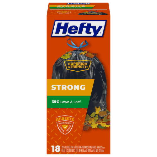 Hefty Trash Bags, Lawn & Leaf, Drawstring, Extra Large, 39 Gallon