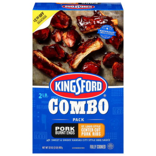 Kingsford Combo Pack, with Sweet & Smoky Kansas City Style BBQ Sauce, Pork Burnt Ends/St. Louis Style Center Cut Pork Ribs