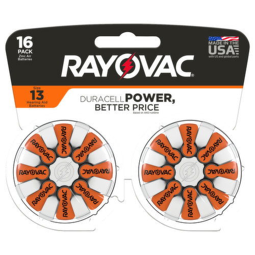 Rayovac Hearing Aid Batteries, Zinc Air, Size 13, 16 Pack