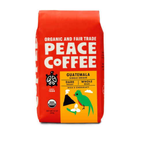 Peace Coffee Organic Whole Bean Coffee, Guatemala, Dark Roast