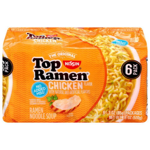 Nissin Top Ramen Ramen Noodle Soup, Chicken Flavor, 6 Pack