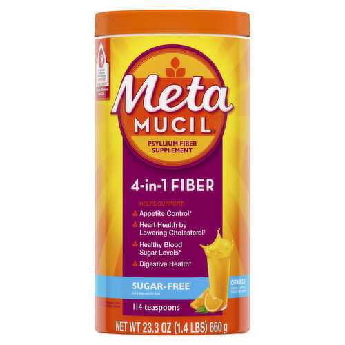 Metamucil Smooth Metamucil 4 in 1 Fiber Supplement Powder, Sugar-Free, Orange, 114 tsp