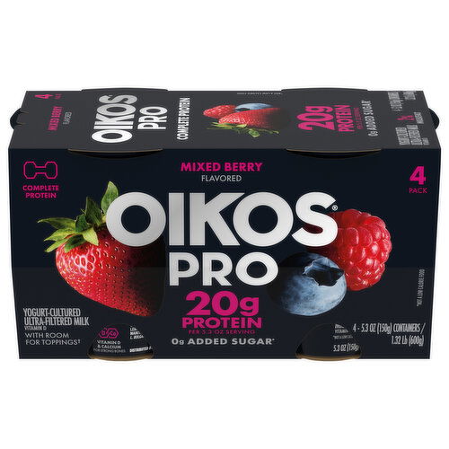 Oikos Pro Yogurt, Mixed Berry Flavored, 4 Pack