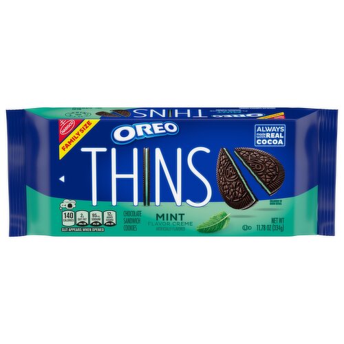 OREO Thins Mint Creme Chocolate Sandwich Cookies, Family Size, 11.78 oz