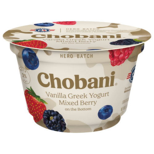 Chobani Yogurt, Low-Fat, Vanilla Greek, Mixed Berry on the Bottom