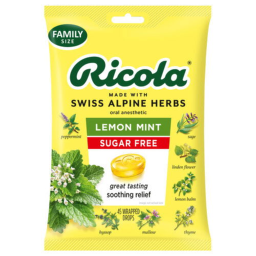 Ricola Oral Anesthetic, Sugar Free, Lemon Mint, Drops