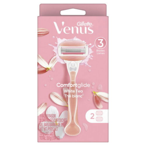 Venus ComfortGlide White Tea Women's Razor Handle + 2 Blade Refills