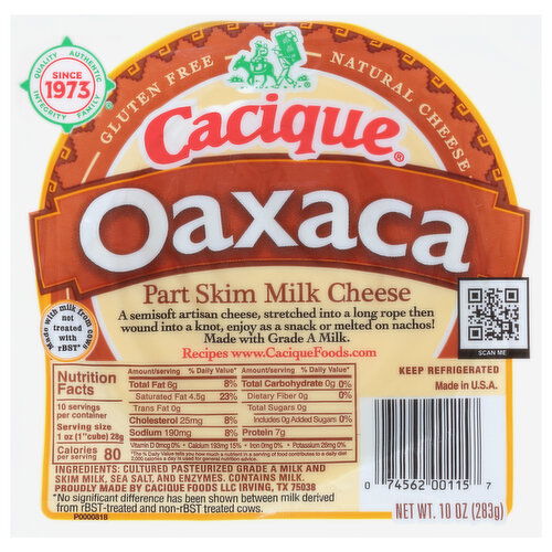 Cacique Cheese Oaxaca Part Skim Milk Cheese