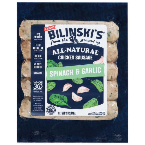 Bilinski's Chicken Sausage, Spinach & Garlic