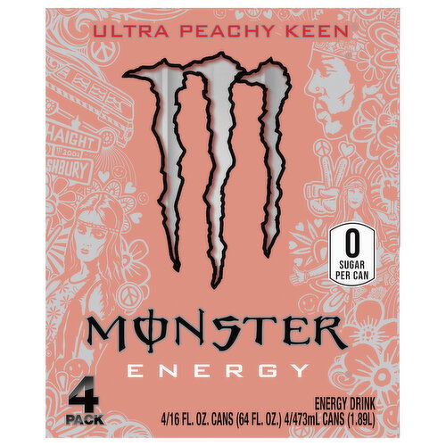 Monster Energy Energy Drink, Ultra Peachy Keen, 4 Pack