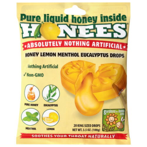 Honees Throat Drops, with Honey, Lemon, Menthol & Eucalyptus, Soothing
