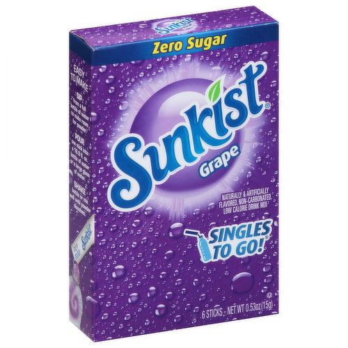 Sunkist Singles to Go! Drink Mix, Zero Sugar, Grape