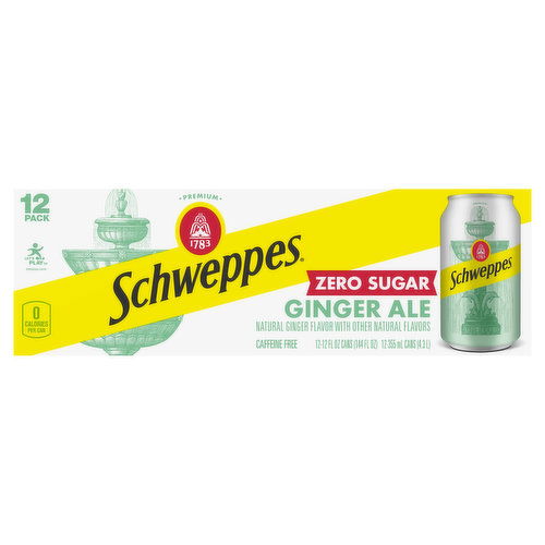 Schweppes Ginger Ale, Zero Sugar, 12 Pack