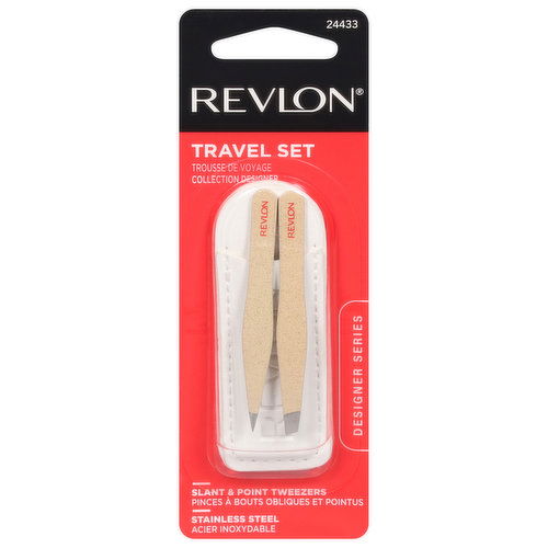 Revlon Designer Series Slant & Point Tweezers, Stainless Steel, Travel Set