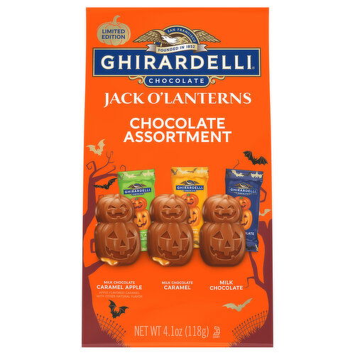 Ghirardelli Jack O'Lanterns Milk Chocolate Caramel Apple/Milk Chocolate Caramel/Milk Chocolate Chocolate Assortment