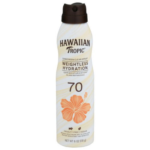 Hawaiian Tropic Sunscreen Clear Spray, Weightless Hydration, Broad Spectrum SPF 70