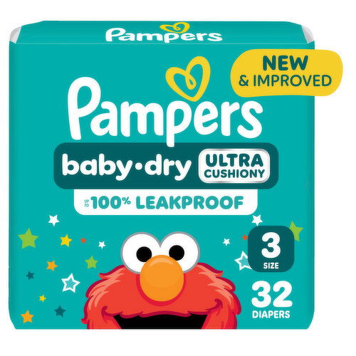 Pampers Baby Dry Pampers Baby Dry Ultra Cushiony Diapers, Size 3 (13-26 lbs), 32 Count, Up to 100% leakproof disposable diaper